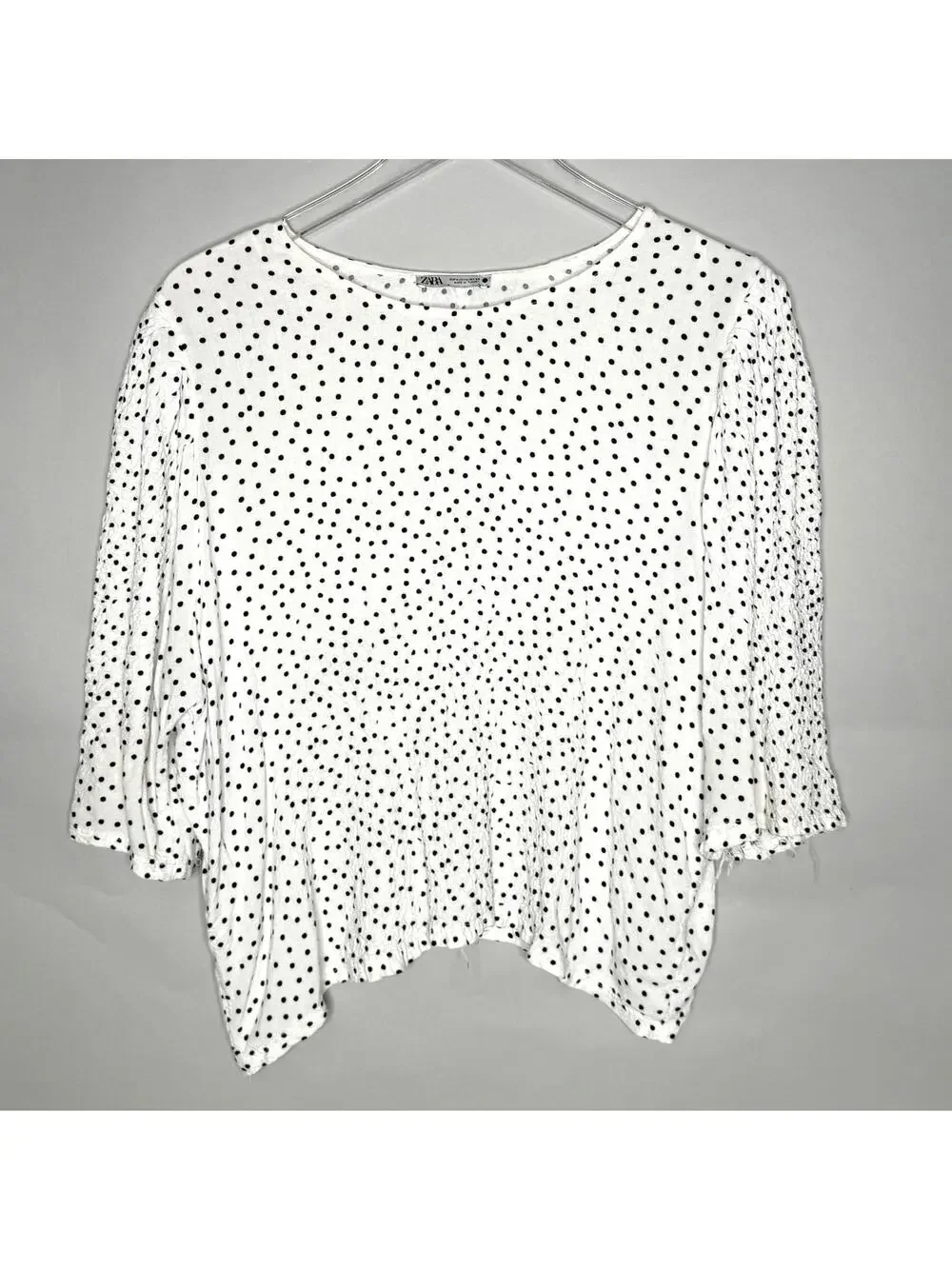 Zara M Womens Polka Dot Puff Sleeve Blouse Black White Classic Retro